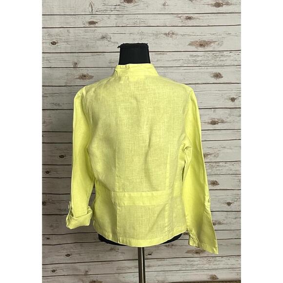 Chico's green linen mandarin collar long sleeve peplum jacket Size 0.5/Small/6 - Picture 8 of 10